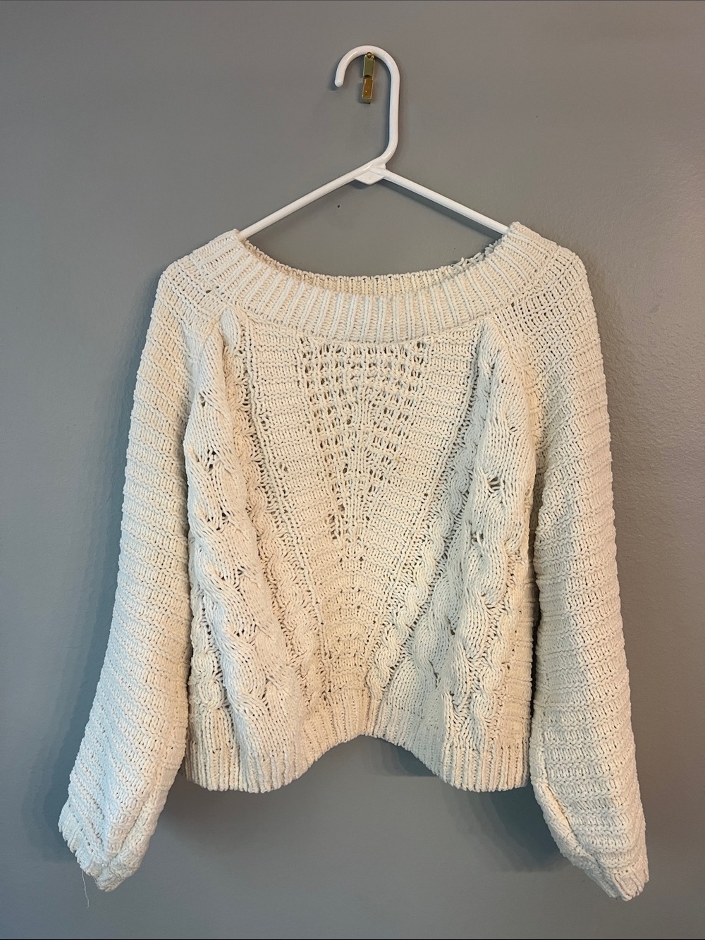 Women's Cream Cable Knit Crewneck Sweater